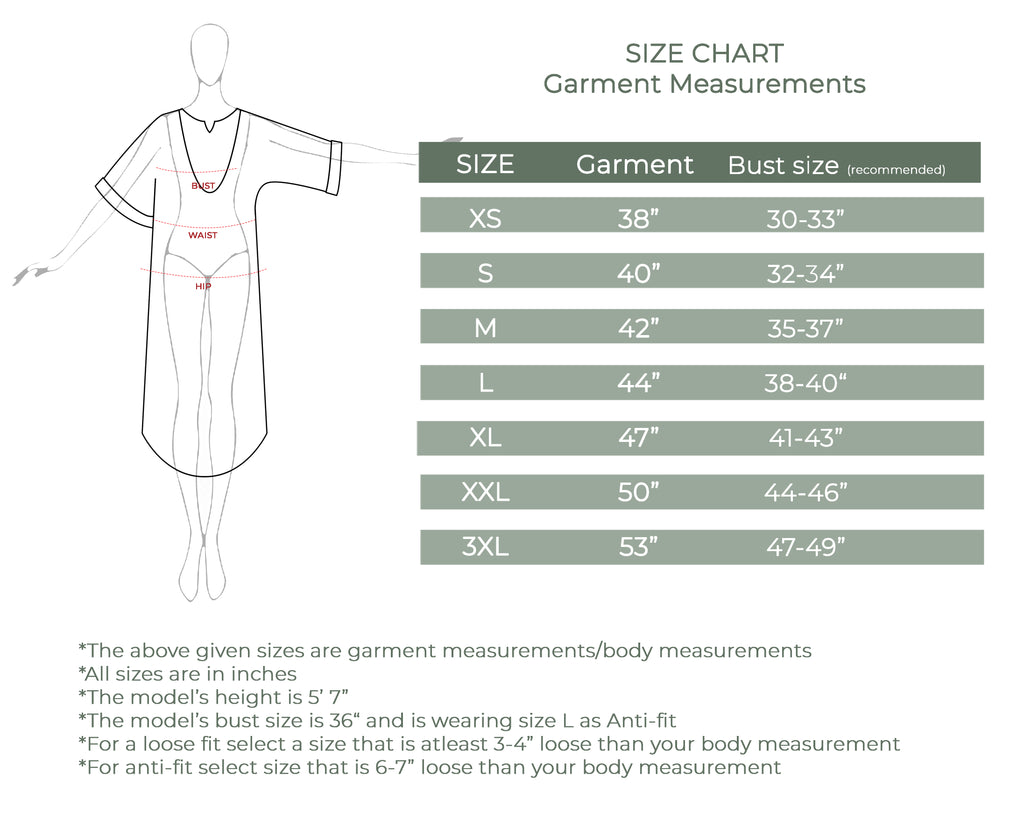 Size Chart- Kimono Sleeve Kurta – House of Moxa