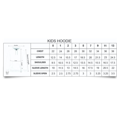 Kids Hoodies Size Chart