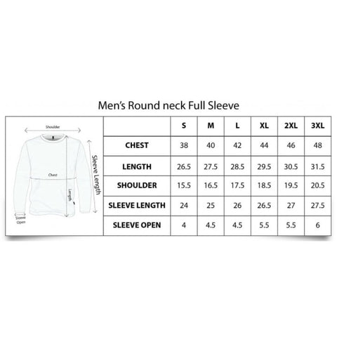 Men's Full Sleeve T-Shirt Size Chart