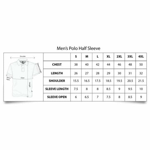 Men's Polo T-Shirt Size Chart