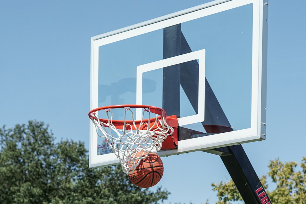 basketball touching the white net