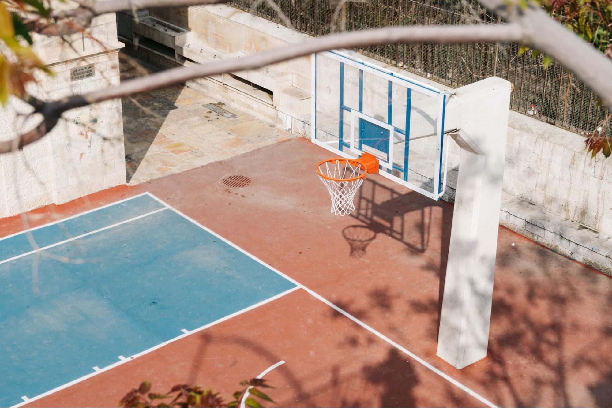 aerial view of an outdoor basketball court