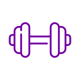 Icon of a purple dumbbell on a white background.