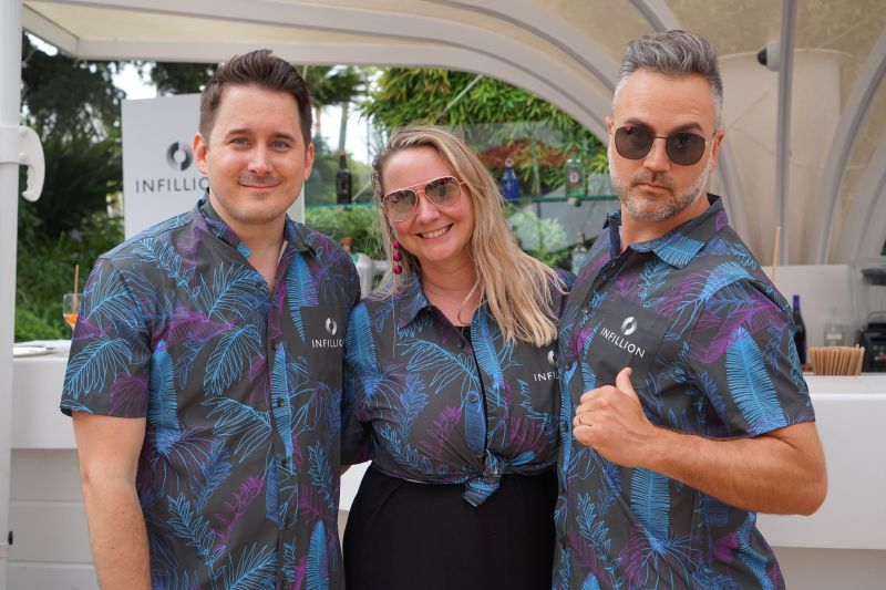 Men and women wearing a custom Hawaiian Shirt