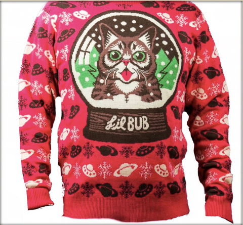 Lil BUB custom Christmas sweaters with cat design made by Roody sustainable swag