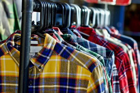 Roody sustainable swag apparel flannel shirts on hangers