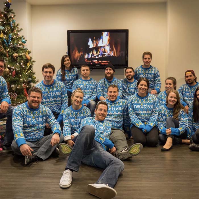 Image of a group of people in custom Christmas Sweaters