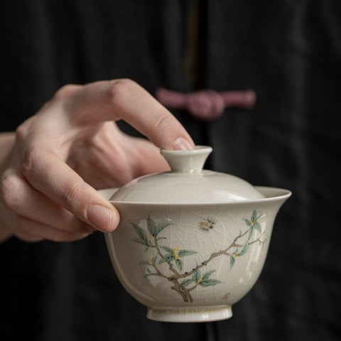 Art Tea Cup JianZhan Tenmoku Gai Wan Osmanthus