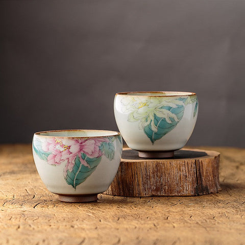 Art Tea Cup JianZhan Tenmoku Teacup Epiphyllum