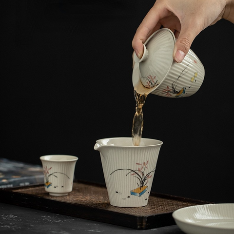 Art Tea Cup JianZhan Tenmoku Plant Gai Wan