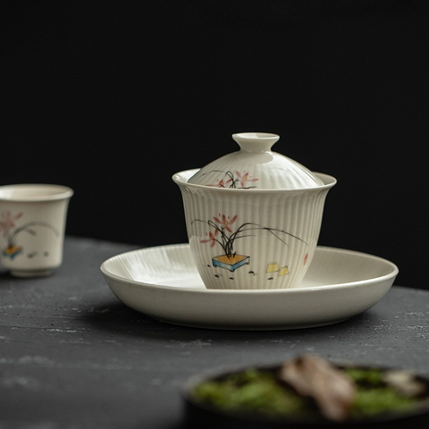 Art Tea Cup JianZhan Tenmoku Plant Gai Wan