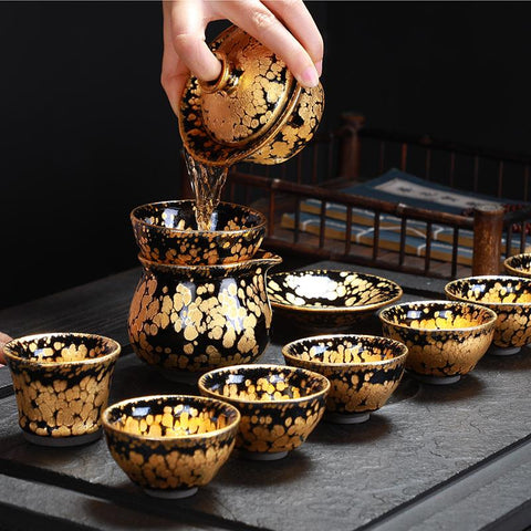 Art Tea Cup JianZhan Tenmoku Tea Set Gold