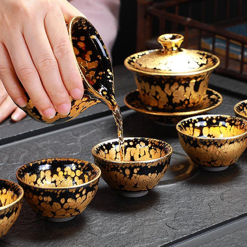 Art Tea Cup JianZhan Tenmoku Tea Set Gold
