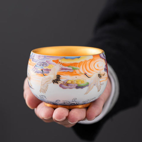 Art Tea Cup JianZhan Tenmoku Teacup Colorful Crane