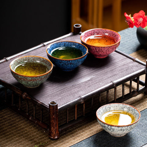 Art Tea Cup Four Seasons JianZhan Tenmoku Set