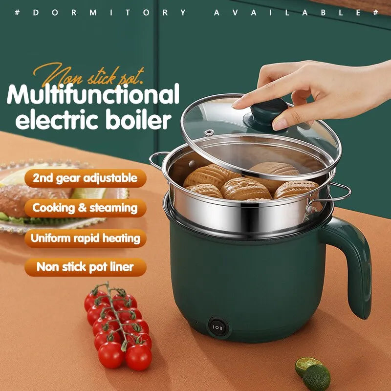 Portable 1.5L Mini Cooker - Multifunctional, Non-Stick, Safe Material for Home Cooking
