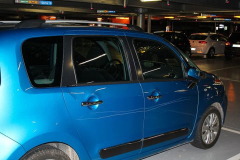 blue scratched car paintwork 