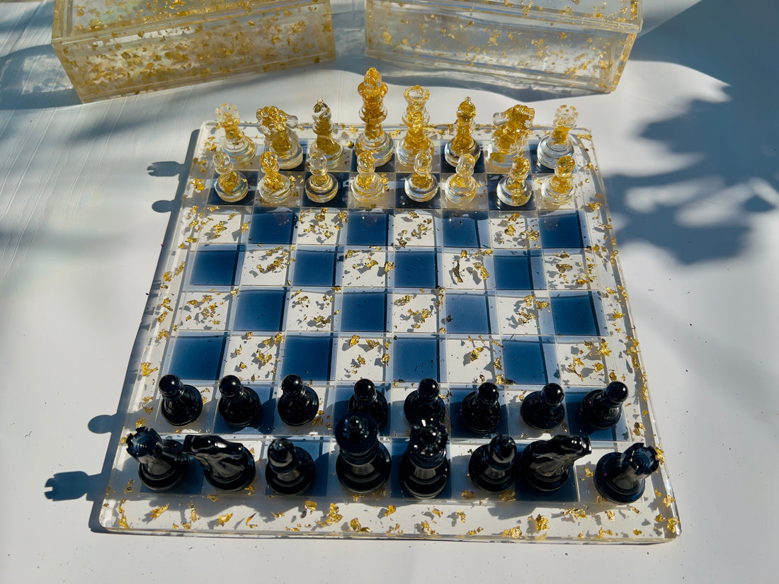 Chess Board | Midnight Gold | Resin Handmade | Large – Nature's Art Lab