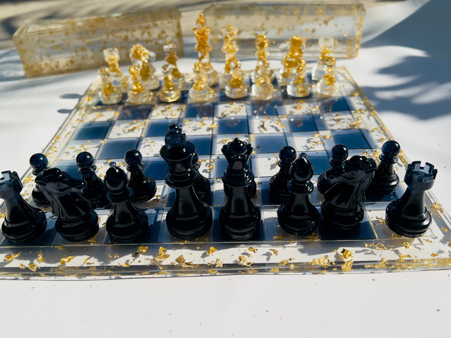 Chess Board | Midnight Gold | Resin Handmade | Large – Nature's Art Lab