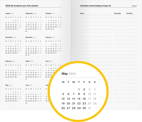 A close-up of WTF Notebooks' academic planner