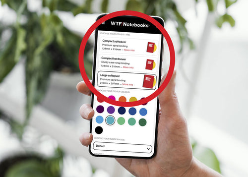 A customer browsing WTF Notebooks on their phone