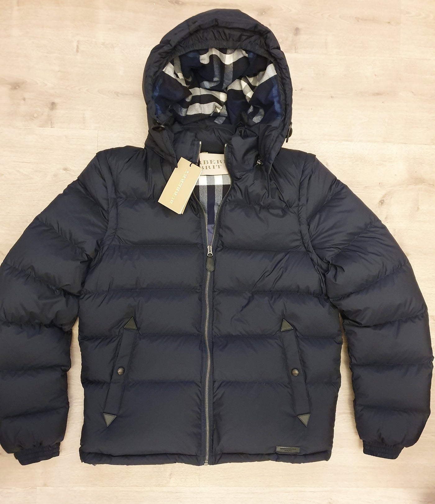 Burberry Check Detachable Sleeve Hooded Puffer Jacket Black – Klay UK