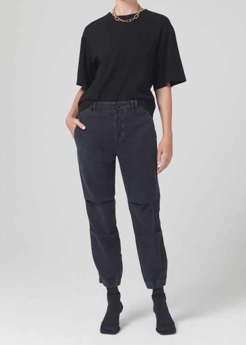 Low Waist Raw Edge Pants - Black