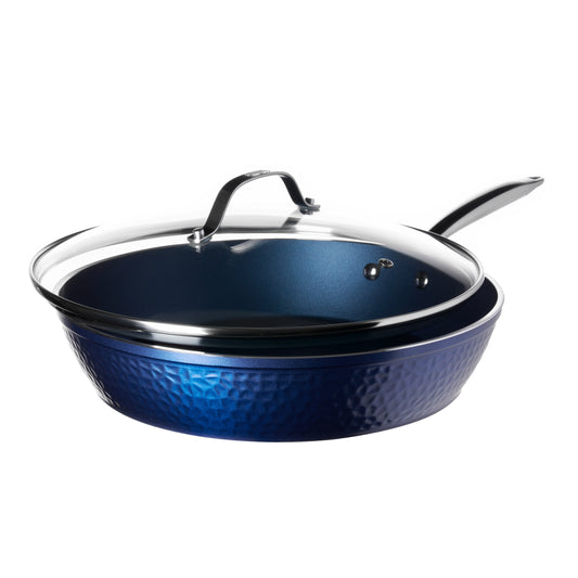 Hammered Sapphire Blue 10 Pan with Glass Lid – OrGreenic Cookware