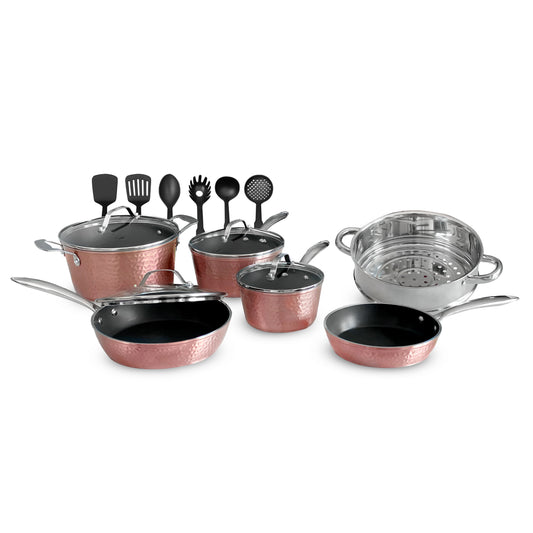 Hammered Rose Gold 22 Piece Cookware and Bakeware Set – OrGreenic Cookware