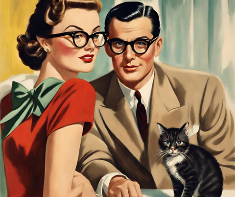 1950's style couple showing off their retro eyewear