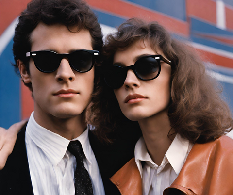 1980's man and woman sporting their sunglasses