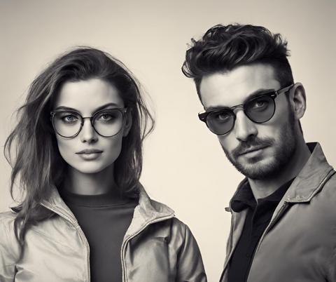 A couple in a 2000's pose with their eyewear