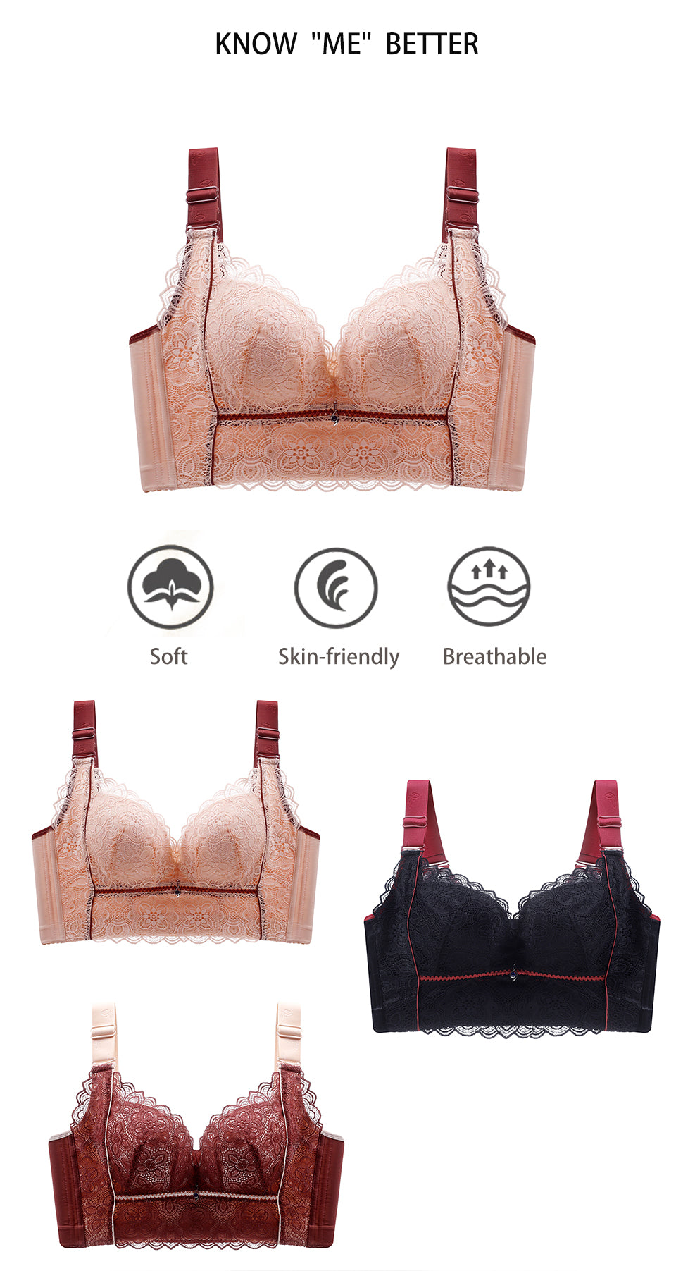 Different colors of "Hide Back Fat" Floral Lace Bustier Bra