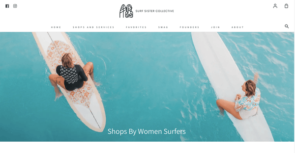 page d'accueil Surf Sister Collective