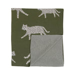 Kids Knit Baby Blanket - Olive Green Jaguars