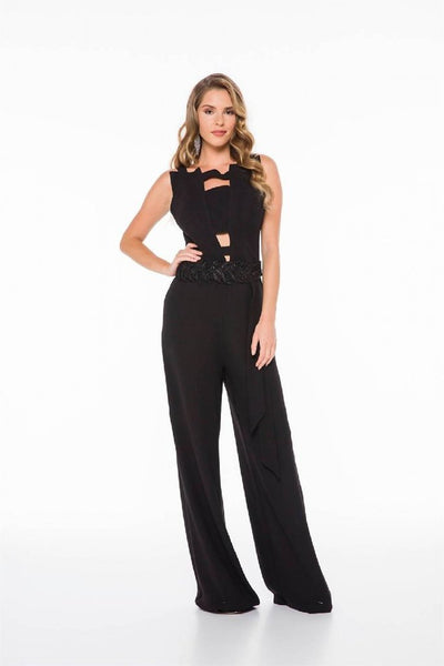 Ladyness Dresses Co Black Waist Embroidered Overalls