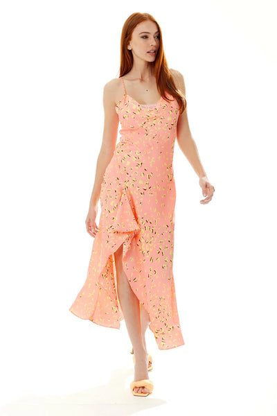 Liquorish cowl neck abstract animal print dress in peach.