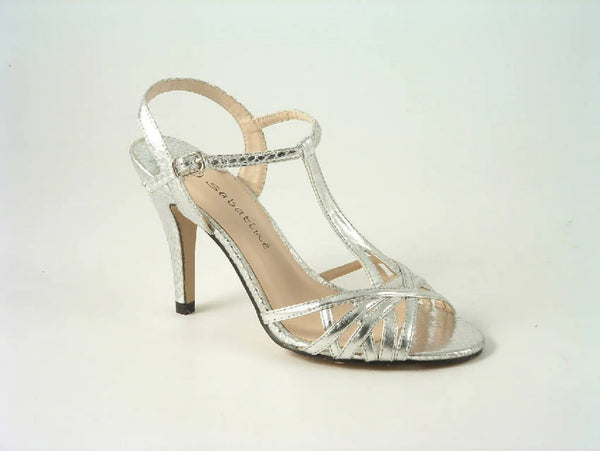 Glitz shoes sandals silver reptile sabatine mid heel