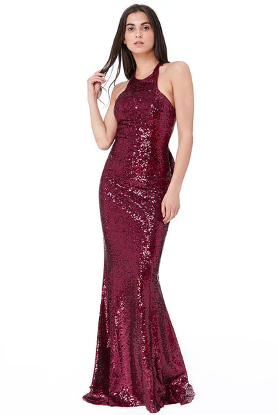 Goddiva bow detail open back sequin maxi dress