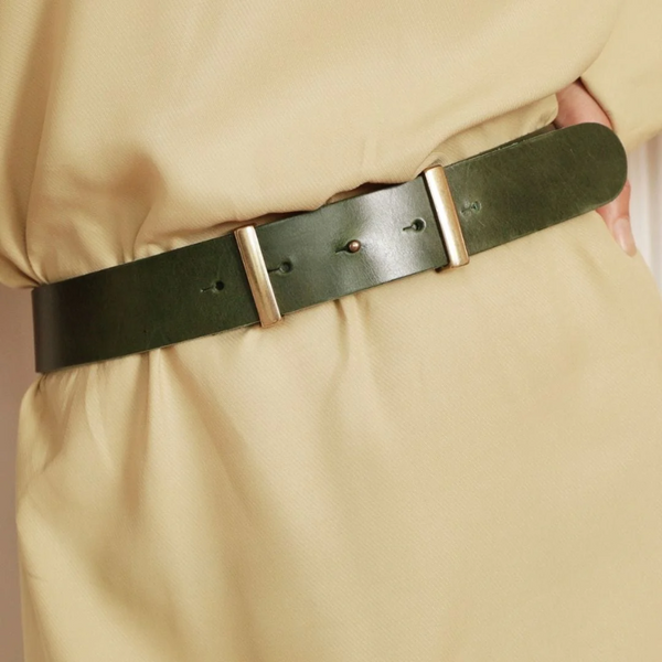 PREORDER Julia | Women's Wide Leather Waist Belt for Dresses with Gold  Accents