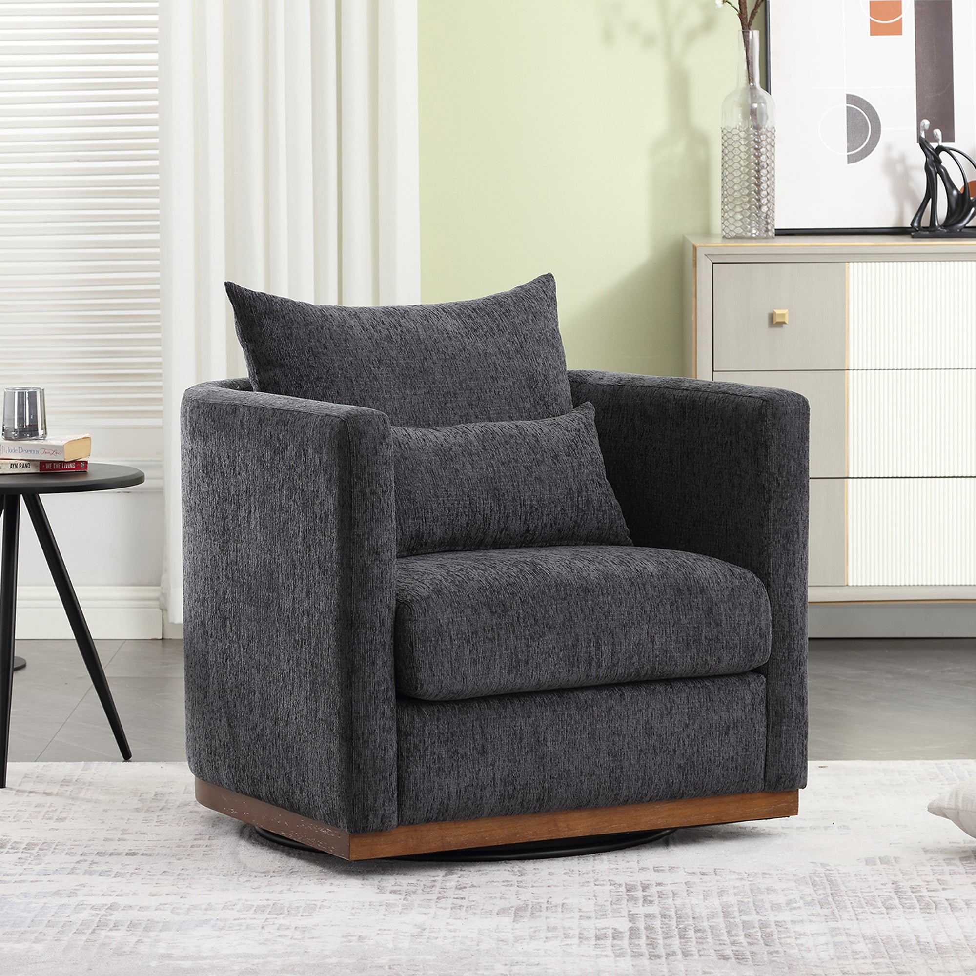 Stellen 360° Swivel Accent Chair in Black Chenille