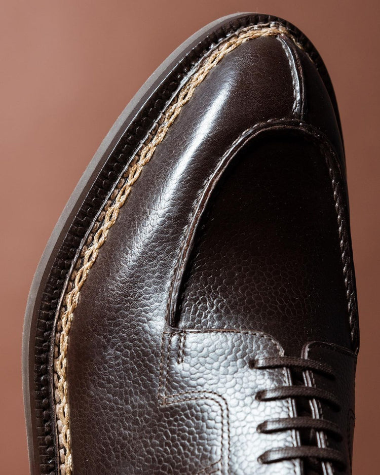 Brown Italian Leather Westport Derby Shoes for Men - NORWEGIAN WELTED FIDDLE BACK VIOLIN SOLE