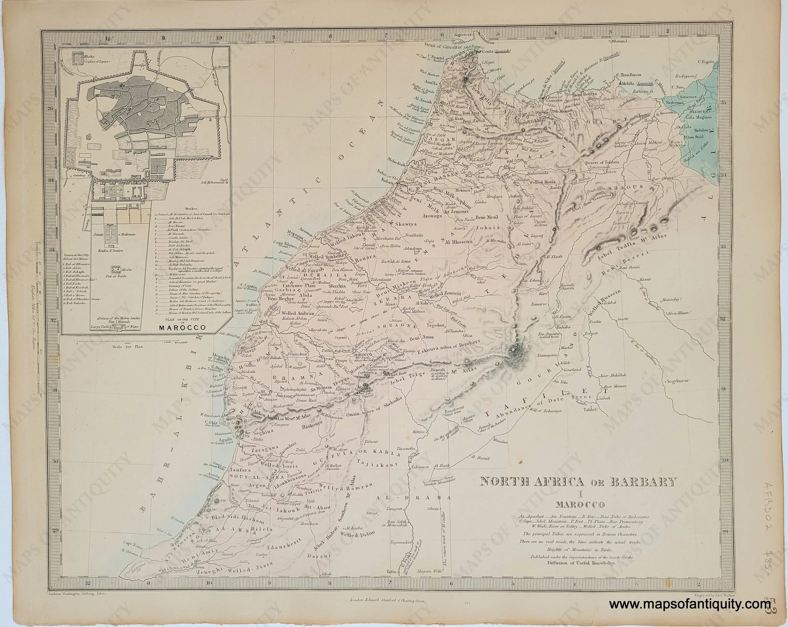 1860 - North Africa or Barbary I, Marocco - Antique Map