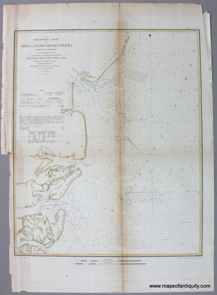 MAT208-Hand-Colored-Antique-Coast-Chart-Preliminary-Chart-of-Ship-and-Sand-Shoal-Inlets-Coast-of-Virginia-United-States-Mid-Atlantic-1854-USCS-Maps-Of-Antiquity