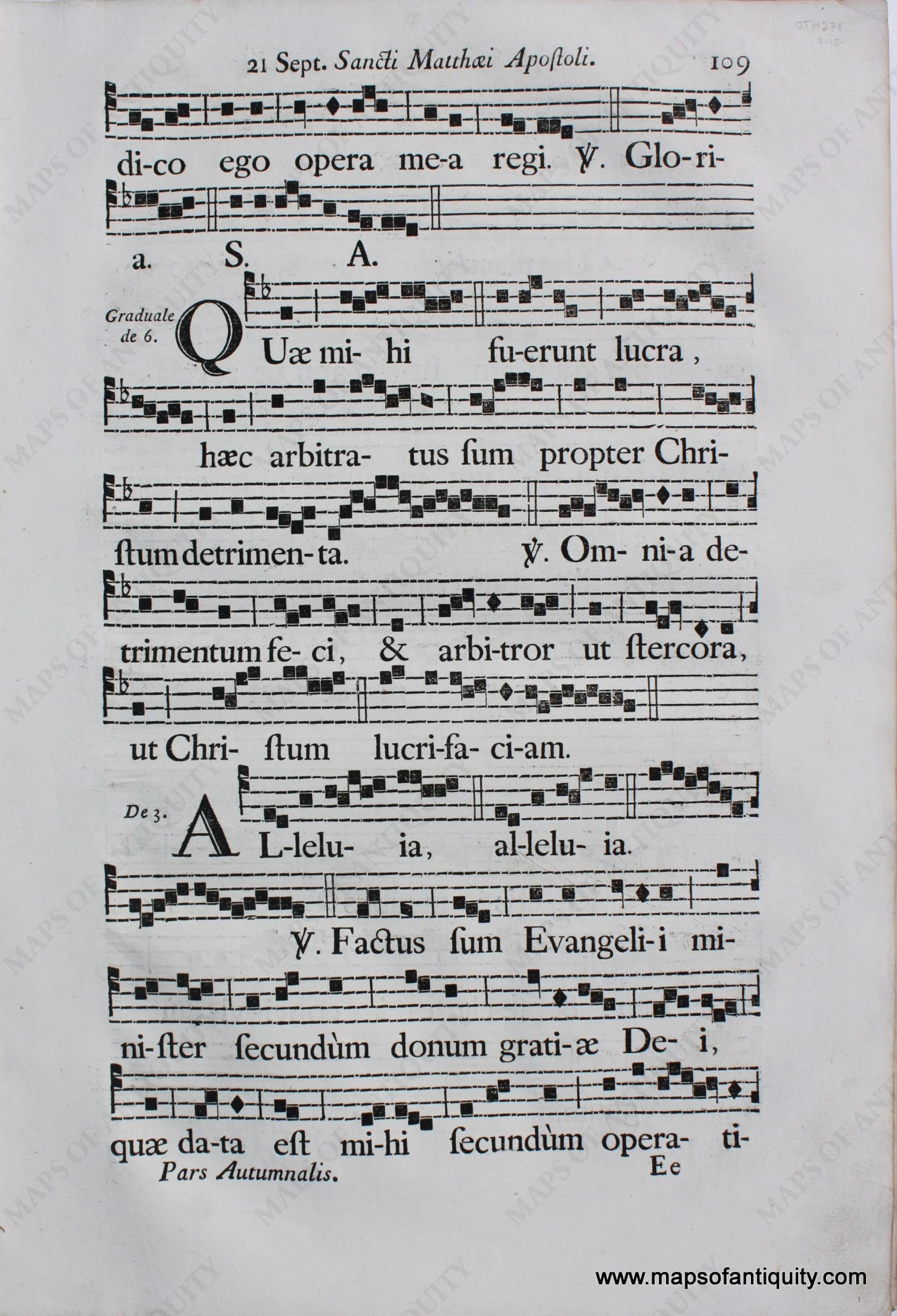mid-1700s - Antique Sheet Music Sept. Sancti Matthaei Apostoli pgs 109-110 - Antique