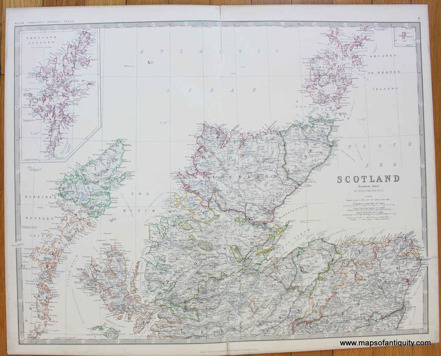 Antique-Printed-Color-Map-Scotland-(Northern-Sheet)-Europe-Scotland-1885-Johnston-Maps-Of-Antiquity