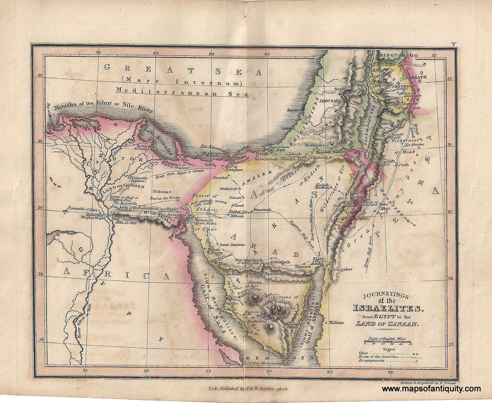 1823 Antique Map Journeyings of the Israelites, from Egypt to the Land ...