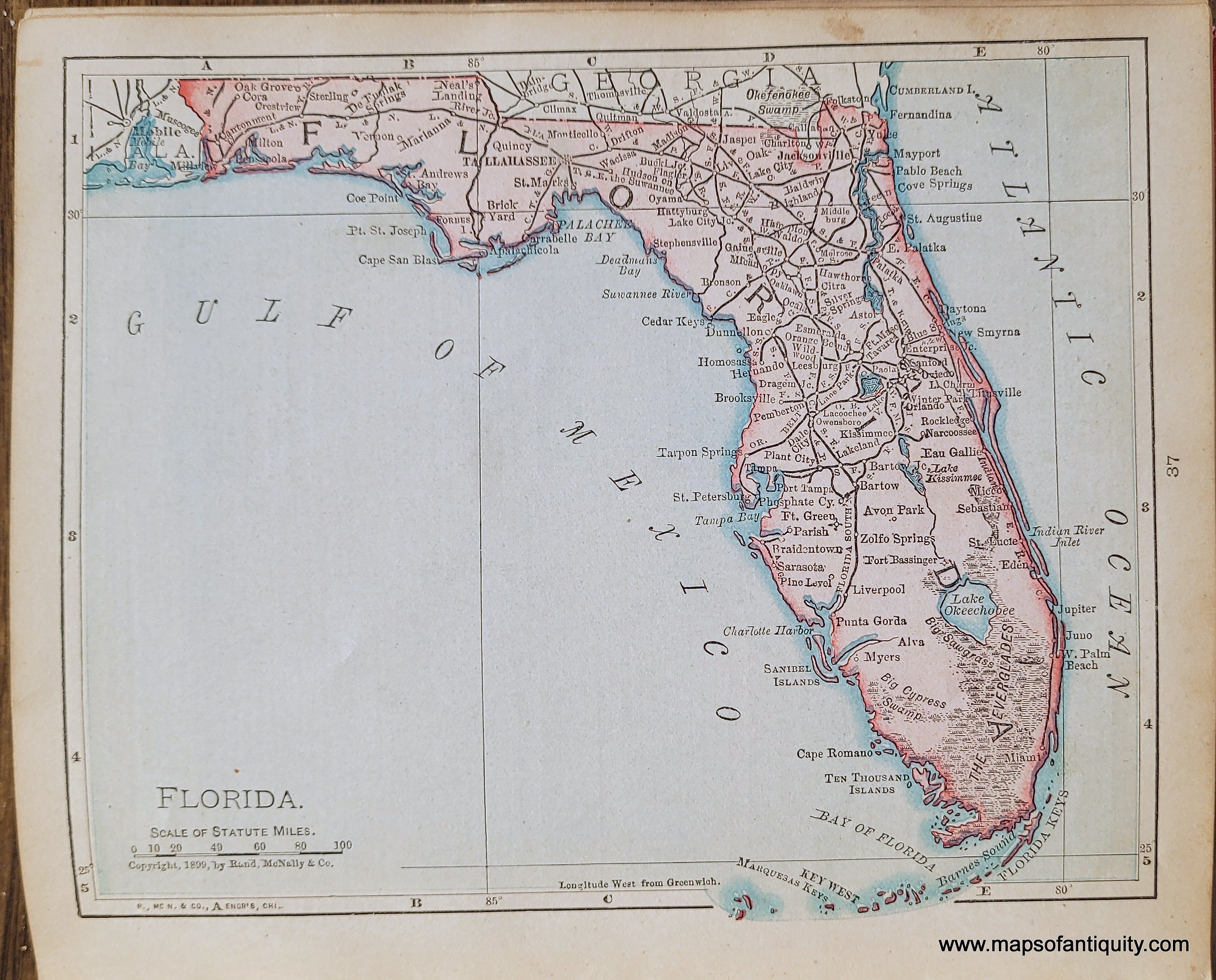 1900 Florida Antique Map Maps Of Antiquity   SOU487 Map Florida Rand McNally 1900 