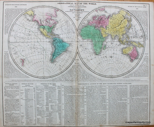 Antique-Hand-Colored-Map-Geographical-Map-of-the-World-World--1821-Lavoisne-Maps-Of-Antiquity