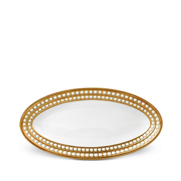 Small Perlée Oval Platter in Gold - Timeless and Sophisticated Dinnerware Crafted from Limoges Porcelain and Infused with Detailed Craftsmanship